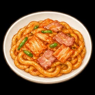 김치볶음우동 완성 모습 일러스트