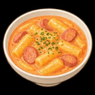 로제떡볶이 완성 모습 일러스트