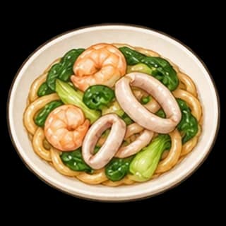 해물볶음우동 완성 모습 일러스트