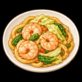 새우볶음우동 완성 모습 일러스트