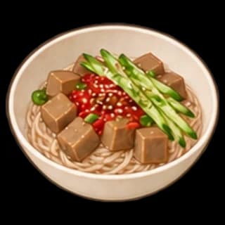 도토리묵비빔국수 완성 모습 일러스트