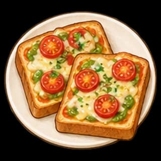 바질토마토토스트 완성 모습 일러스트