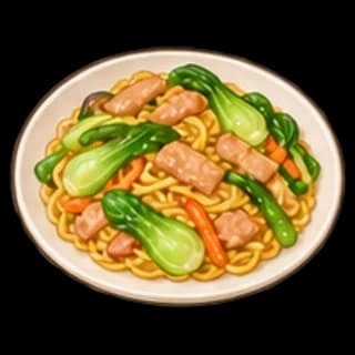 청경채볶음면 완성 모습 일러스트
