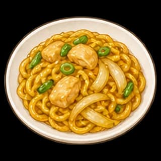카레볶음면 완성 모습 일러스트