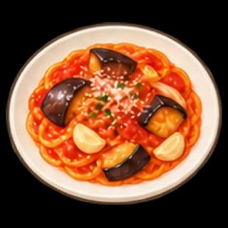 가지토마토파스타 완성 모습 일러스트