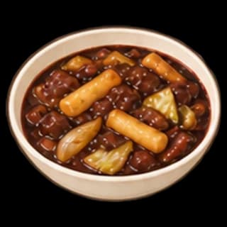 짜장떡볶이 완성 모습 일러스트