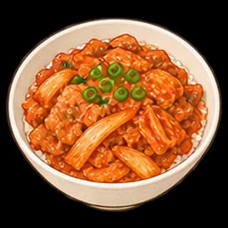 돼지고기김치덮밥 완성 모습 일러스트