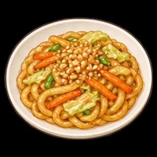 땅콩소스볶음우동 완성 모습 일러스트