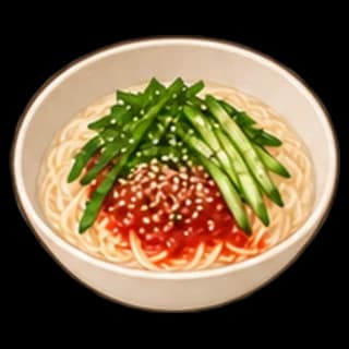 깻잎비빔국수 완성 모습 일러스트