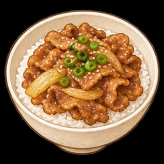 돼지고기간장덮밥 완성 모습 일러스트