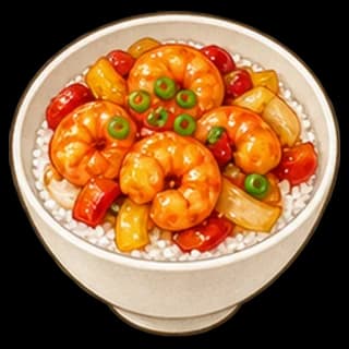 칠리새우덮밥 완성 모습 일러스트