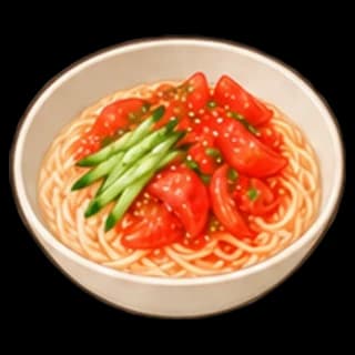 토마토비빔국수 완성 모습 일러스트